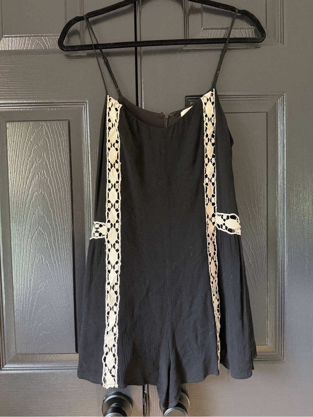 Lush Spaghetti Strap romper with Ivory Lace Trim